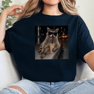 Raccoon Iced Coffee Shirt, Raccoon Lover Gift, Animal Meme Tee, Cool Trash Panda Gift image 9