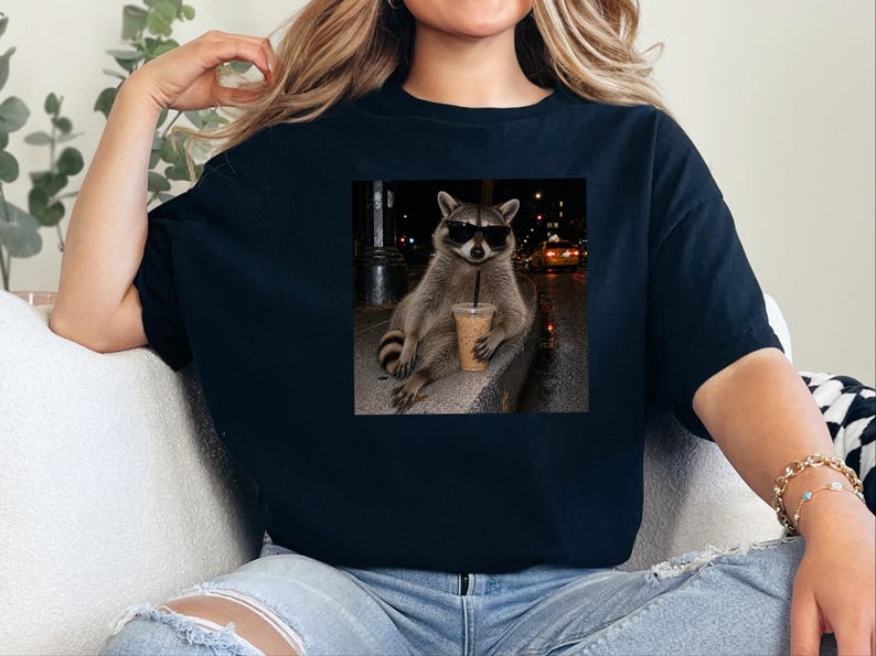 Raccoon Iced Coffee Shirt, Raccoon Lover Gift, Animal Meme Tee, Cool Trash Panda Gift image 9
