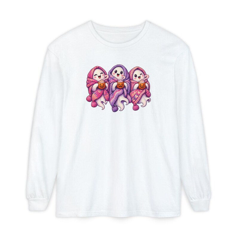 Spooky Season Shirt, Pink Ghost Sweatshirt, Cute Ghost Tee, Cozy Fall Halloween Gift image 14