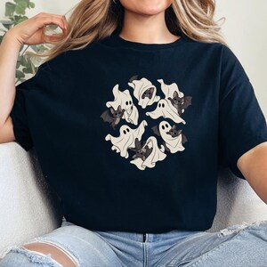 Ghost Shirt, Halloween T-Shirt, Spooky Season Tee, Cute Ghost Playing With Bat image 8