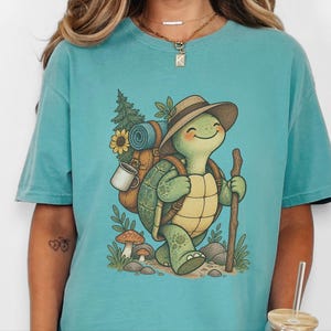 Turtle Lover Shirt, Hiking Gift Women, Camping Lover Gift, Outdoor Nature Tee, Wildlife Walking Shirt image 1