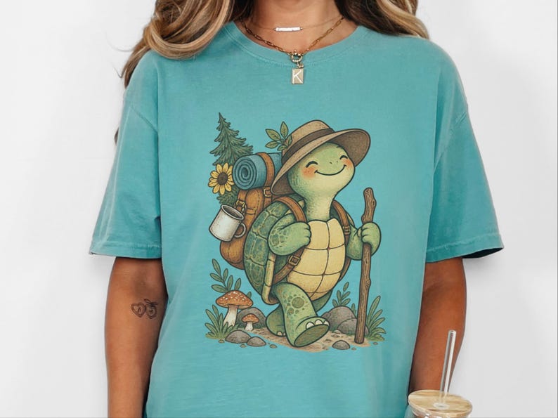 Turtle Lover Shirt, Hiking Gift Women, Camping Lover Gift, Outdoor Nature Tee, Wildlife Walking Shirt image 1