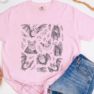 Comfort Colors Cute Animal Cartoon Bat Shirt, Whimsical Gothic Tee, Dark Academia Literary Gift, Funny Halloween Reader Tee, Gothic T-shirt image 8
