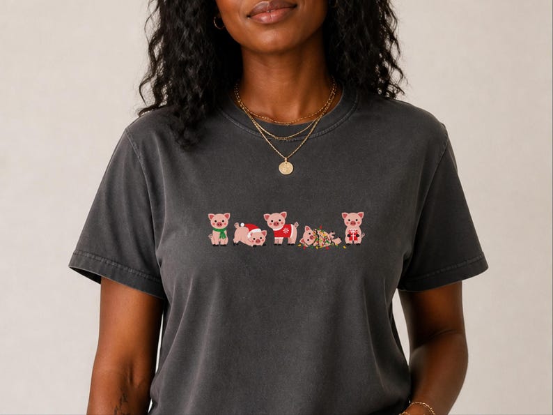 Christmas Pig Shirt, Cute Pig Christmas Gift, Holiday Pig Graphic Tee, Christmas Animal Shirt image 5