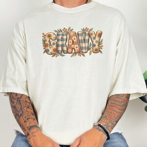 Thanksgiving Food Shirt, Gravy Lover Gift, Floral Fall Tee, Thanksgiving Dinner Outfit, Retro Autumn Shirt image 4