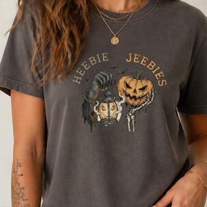 Comfort Colors Grim Reaper Pattern Heebie Jeebies Shirt, Horror Figure Apparel, Vintage Lantern, Gothic Halloween Scary Tee, Thing Hand image 10