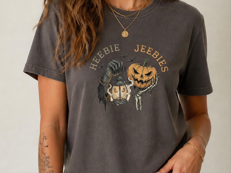Comfort Colors Grim Reaper Pattern Heebie Jeebies Shirt, Horror Figure Apparel, Vintage Lantern, Gothic Halloween Scary Tee, Thing Hand image 10