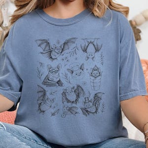 Comfort Colors Cute Bat Art, Cute Bat Illustration Fun Activities Shirt, Whimsical Bat Lover Gift, Funny Halloween Nature Tee, Halloween Bat image 3