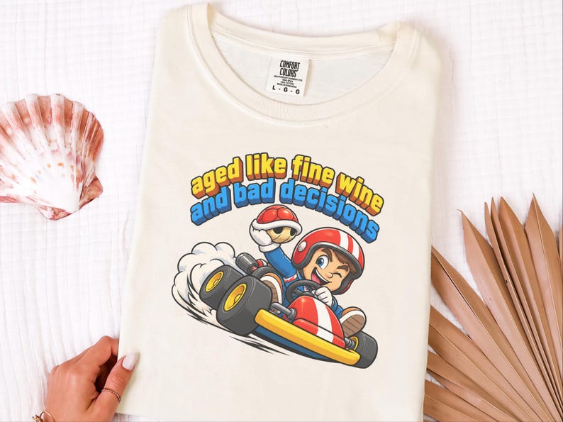 Kart racing-tröja, racerbilsoutfit, retro gaming-tröja, åldrad som fint vin och dåliga beslut, videospelspresent bild 5