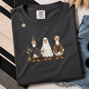 Comfort Colors Spooky Goose Halloween Sweatshirt, Frankenstein Ghostly Geese Outerwear, Birdwatching Spooky Season Sweatshirt, Witch Goose image 7