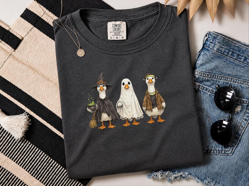 Comfort Colors Spooky Goose Halloween Sweatshirt, Frankenstein Ghostly Geese Outerwear, Birdwatching Spooky Season Sweatshirt, Witch Goose image 7
