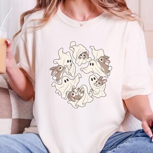 Ghost Rabbit Shirt, Spooky Season Tee, Cute Halloween Bunny Gift, Rabbit Mom Shirt, Ghost Lover Gift image 9