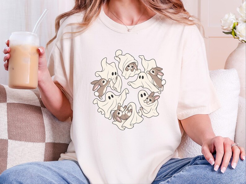 Ghost Rabbit Shirt, Spooky Season Tee, Cute Halloween Bunny Gift, Rabbit Mom Shirt, Ghost Lover Gift image 9