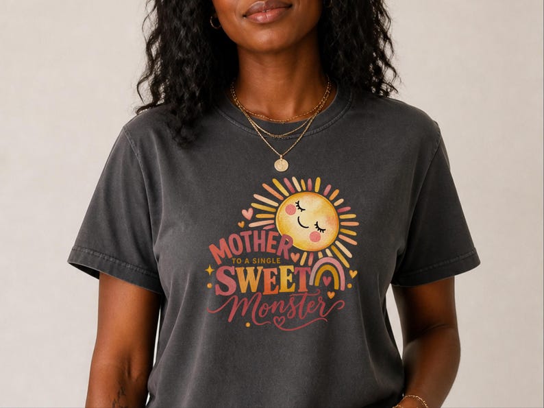 Mother To A Single Sweet Monster Shirt, Retro Sun Mom Gift, Funny Boy Mom Tee, Mother Day Gift, Cute Mama Shirt image 10