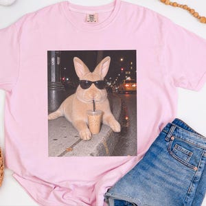 Funny Rabbit Shirt, Iced Coffee Lover Gift, Cool Bunny Mom Shirt, Funny Animal Gift, Rabbit Dad Gift image 2