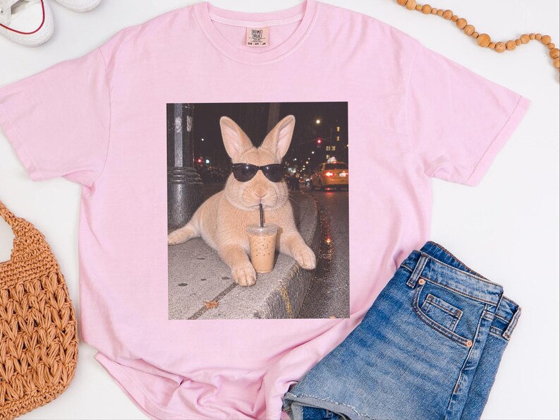 Funny Rabbit Shirt, Iced Coffee Lover Gift, Cool Bunny Mom Shirt, Funny Animal Gift, Rabbit Dad Gift image 2