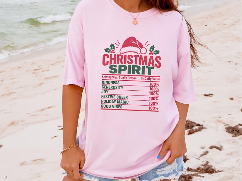 Christmas Spirit Nutrition Label Shirt, Family Christmas Tee, Matching Holiday Party Shirt, Funny Christmas Gift, Holiday Spirit Top image 9