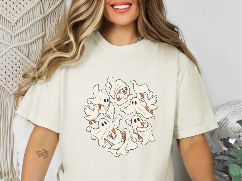 ゴーストグースシャツ、おもしろグースTシャツ、おもしろゴーストハロウィンTシャツ、不気味な季節のギフト、農場動物好きのためのトップス 画像 3
