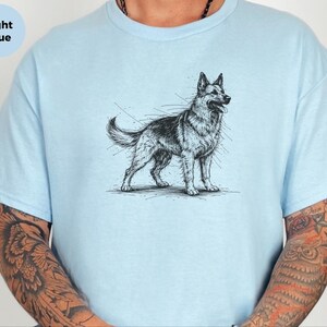 Maglietta con pastore tedesco / Maglietta con grafica a schizzo di pastore tedesco / Abbigliamento per amanti dei cani K9 immagine 7