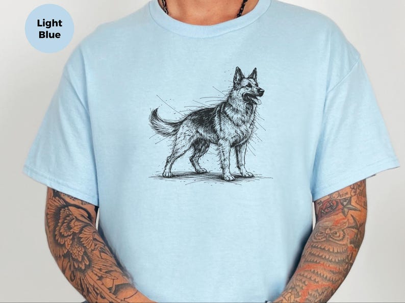 Maglietta con pastore tedesco / Maglietta con grafica a schizzo di pastore tedesco / Abbigliamento per amanti dei cani K9 immagine 7