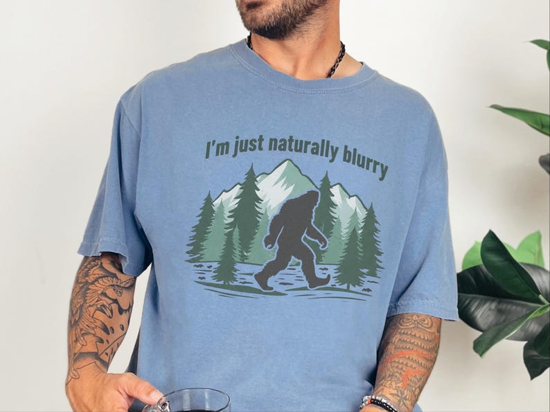 Comfort Colors Big Foot Shirts, Bigfoot Forest Blur Mountain Silhouette, Funny Sasquatch Cryptid Tee, Hiking Lover Gift for Men image 8