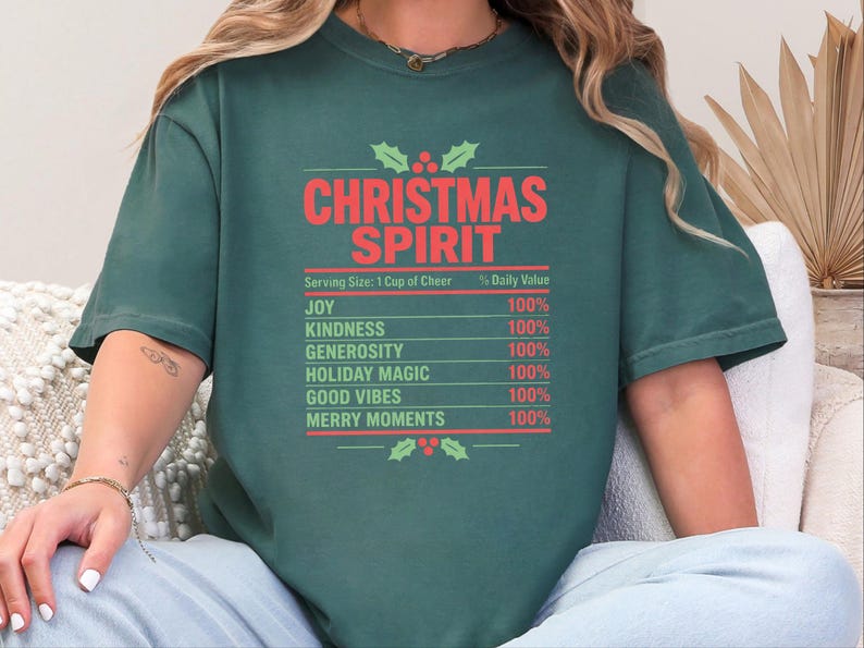 Christmas Spirit Shirt, Nutrition Facts Holiday Tee, Family Matching Christmas Party Shirt, Christmas Spirit Label Sweatshirt imagen 8
