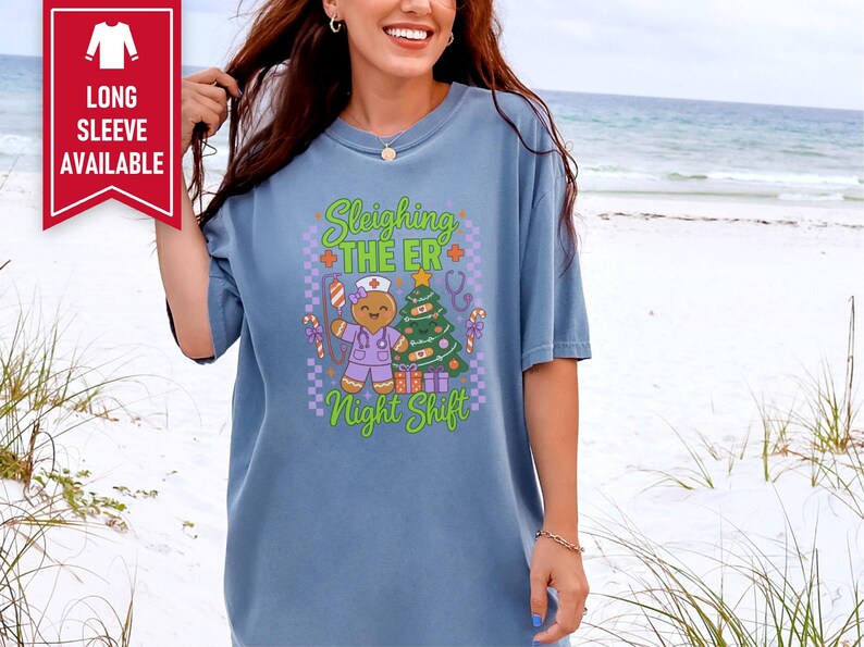 Er Nurse Christmas Shirt, Gingerbread Nurse Gift, Emergency Room Tee, Sleighing The Er Night Shift, Christmas Scrub Top, Nurse Holiday Gift image 4