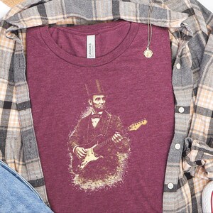 Funny History Shirt, Abe Lincoln Rockin' Guitar Vintage Tee, History Teacher Gift, Musician Rock and Roll Present, Classic Rock Art image 2