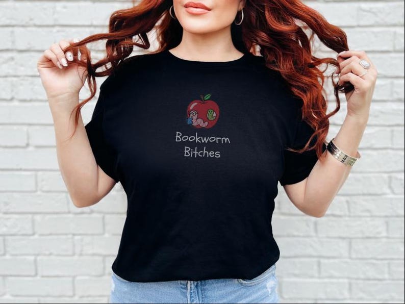 Funny Feminist Bookworm Shirt, Bookworm Bitches Reading Humor Digital Print PNG, Faux Embroidery Design, Booktok Reader Gift image 6