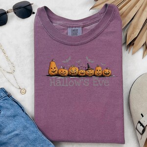 Comfort Colors Halloween Hallow and #39;s Eve Pumpkin Parade Shirt, Funny Spooky Season Tee, Whimsical Witch Hat and Bats, Pumpkin Witch image 6