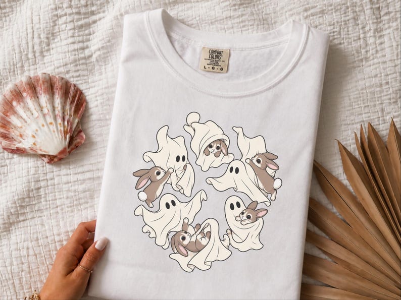 Ghost Rabbit Shirt, Spooky Season Tee, Cute Halloween Bunny Gift, Rabbit Mom Shirt, Ghost Lover Gift image 2