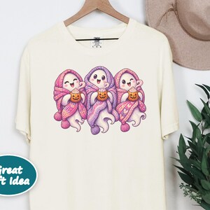 Spooky Season Shirt, Pink Ghost Sweatshirt, Cute Ghost Tee, Cozy Fall Halloween Gift image 6