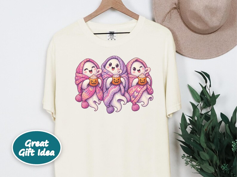 Spooky Season Shirt, Pink Ghost Sweatshirt, Cute Ghost Tee, Cozy Fall Halloween Gift image 6