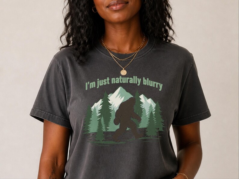 Comfort Colors Big Foot Shirts, Bigfoot Forest Blur Mountain Silhouette, Funny Sasquatch Cryptid Tee, Hiking Lover Gift for Men image 14