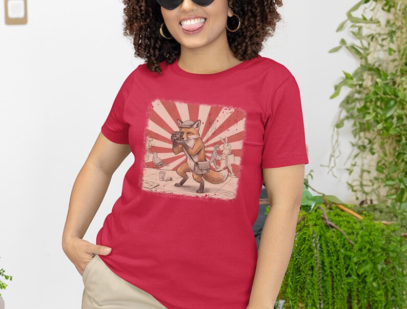 Photography Fox Shirt | Vintage Camera Animal Tee | Urban Photographer Art Gift, Fox Photographer, Vintage Camera Tee, Urban Fox Art image 12