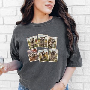 Raccoon Postage Stamp Shirt, Vintage Animal Lover Gift, Farm Girl Tee, Rustic Nature Graphic Shirt image 3