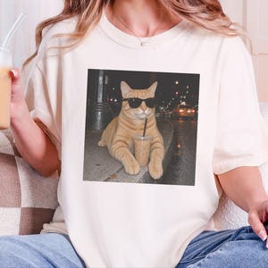 Coffee Cat Shirt, Funny Cat Meme Tee, Orange Cat Mom Gift, Cat Sunglasses Shirt, Ginger Tabby Tee image 9