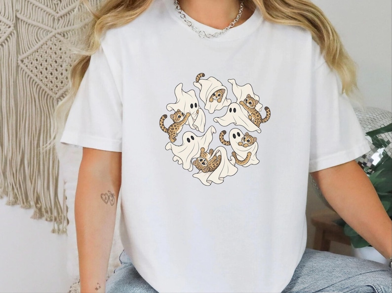 Ghost Shirt, Halloween Leopard Shirt, Cute Ghost Gift, Leopard Lover Shirt, Spooky Season Tee, Animal Halloween Shirt image 9