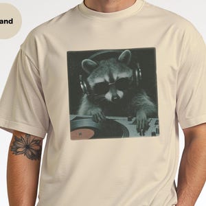 DJ Graphic Tee, Raccoon Djing Shirt, Funny Trash Panda Gift, Electronic Music Producer, Vintage Hip Hop Concert Style Tee, Raccoon Tshirt image 8