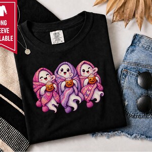 Spooky Season Shirt, Pink Ghost Sweatshirt, Cute Ghost Tee, Cozy Fall Halloween Gift image 4