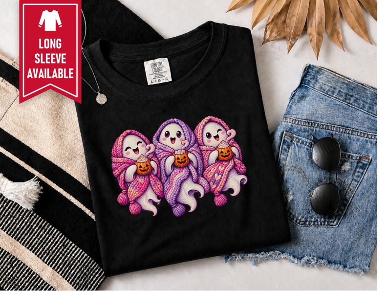Spooky Season Shirt, Pink Ghost Sweatshirt, Cute Ghost Tee, Cozy Fall Halloween Gift image 4