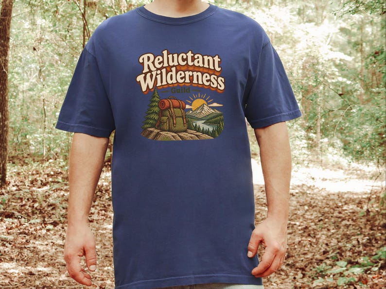 Funny Hiking Shirt, Camping Lover Gift, Reluctant Wilderness Guild Tee, Outdoorsy Nature Shirt, Retro Hiker Apparel, Funny Hiking Quote Gift image 3