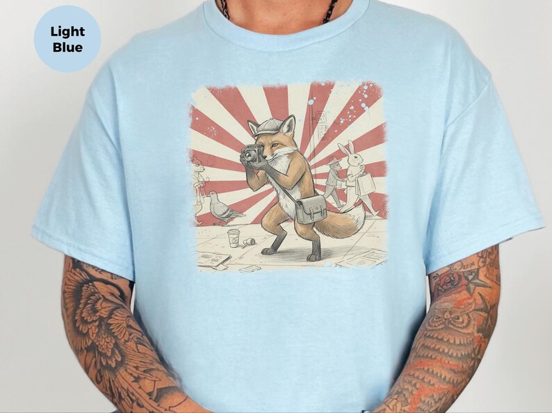 Photography Fox Shirt | Vintage Camera Animal Tee | Urban Photographer Art Gift, Fox Photographer, Vintage Camera Tee, Urban Fox Art image 8
