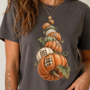 Camiseta de calabaza de otoño, camiseta bohemia de calabaza, regalo de temporada de cosecha, camiseta otoñal estilo cottagecore, top de Acción de Gracias, sudadera de calabaza patchwork imagen 10
