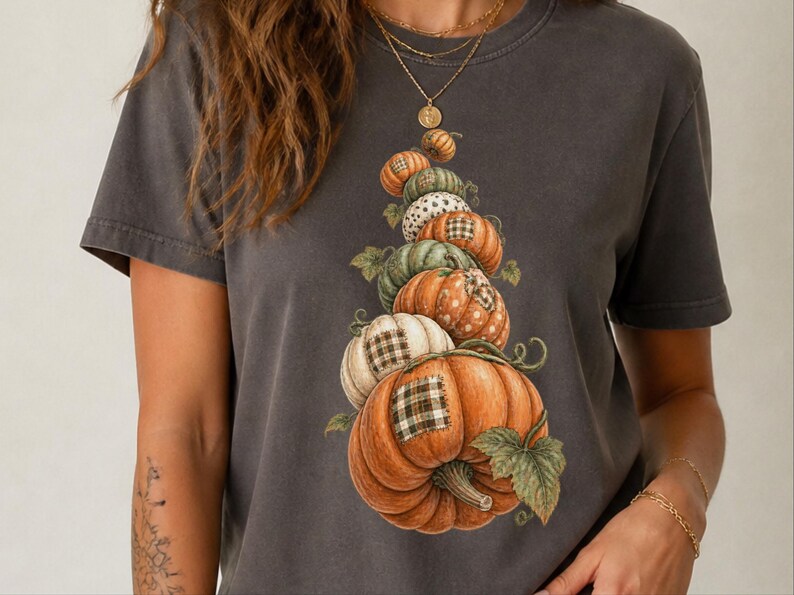 Camiseta de calabaza de otoño, camiseta bohemia de calabaza, regalo de temporada de cosecha, camiseta otoñal estilo cottagecore, top de Acción de Gracias, sudadera de calabaza patchwork imagen 10