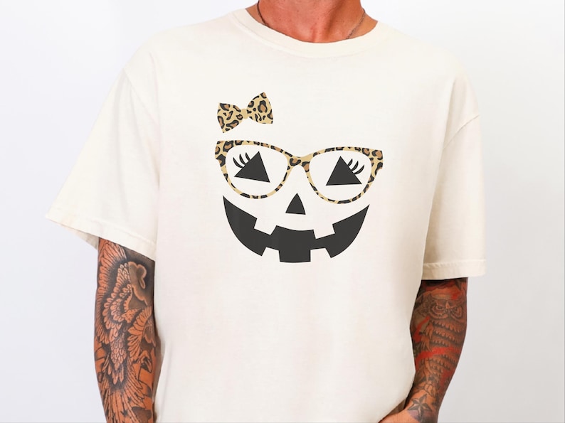 Comfort Colors Jack O Lantern Face Shirt, Womens Fall Halloween Party Tee, Cute Leopard Print Pumpkin Sweatshirt, Leopard Pumpkin image 1