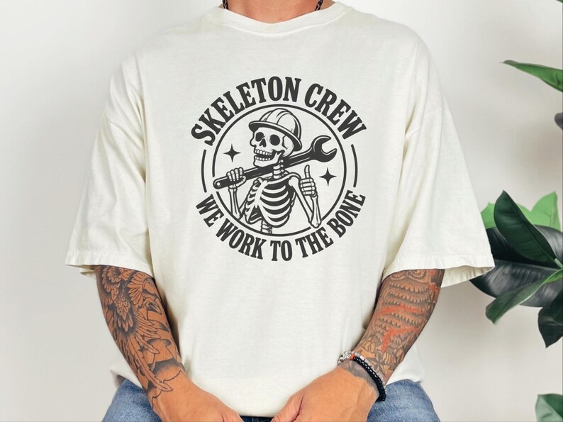 Construction Worker Shirt, Contractor Gift, Skeleton Crew Shirt, Blue Collar Tee, Heavy Equipment Tee, Halloween Worker Gift, Builder Shirt image 3
