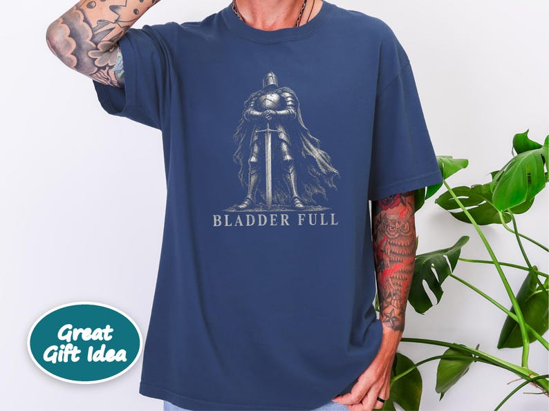 Tummy Hurts Shirt, Retro Knight Tee, Dark Souls Aesthetic, Funny Knight Shirt, Bladder Full, Dark Fantasy Gift image 5