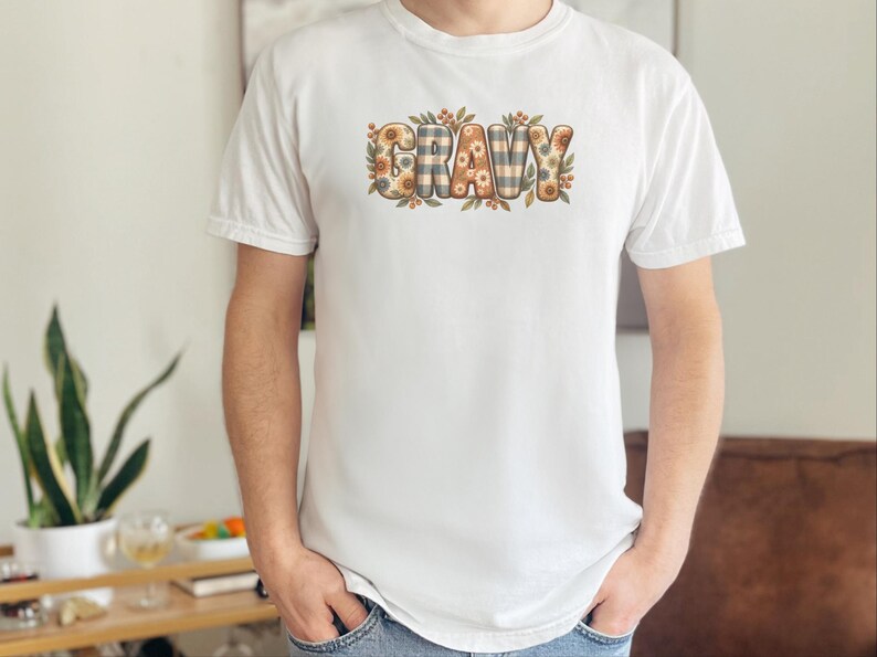 Thanksgiving Food Shirt, Gravy Lover Gift, Floral Fall Tee, Thanksgiving Dinner Outfit, Retro Autumn Shirt image 10