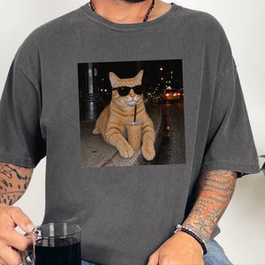 Coffee Cat Shirt, Funny Cat Meme Tee, Orange Cat Mom Gift, Cat Sunglasses Shirt, Ginger Tabby Tee image 2